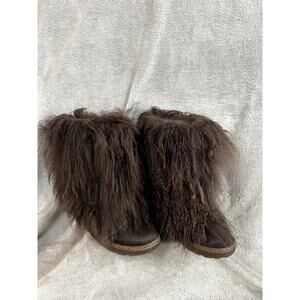Bearpaw Boetis II Womens 8 Chocolate Brown Real Lamb Cow Fur Y2K Style